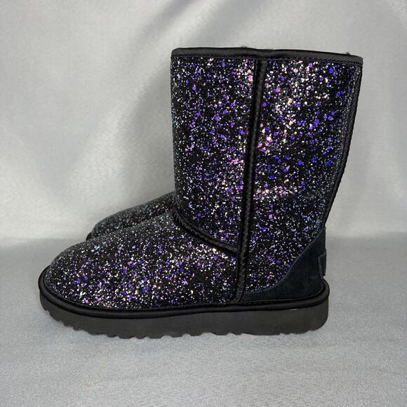 New Women's 7 UGG Boots Black Cosmos Sparkles Multi Glitter Classic Short - Picture 10 of 15
